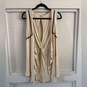 Cream Sleeveless Open Back Top with Black Accents